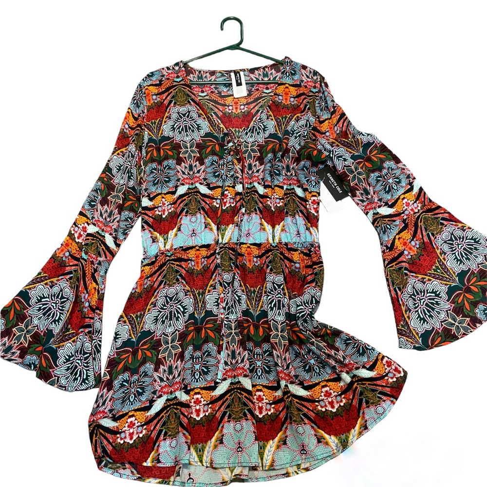 BNWT Bohemian Floral Dress, Bell Sleeve, Sz XL, Kenneth Cole New York